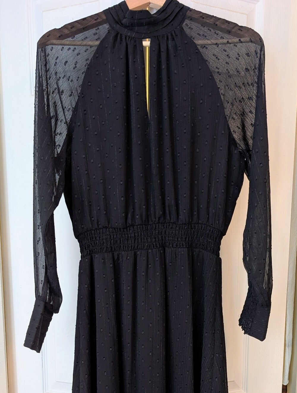 Black Long-Sleeve Swiss Dot Maxi Dress